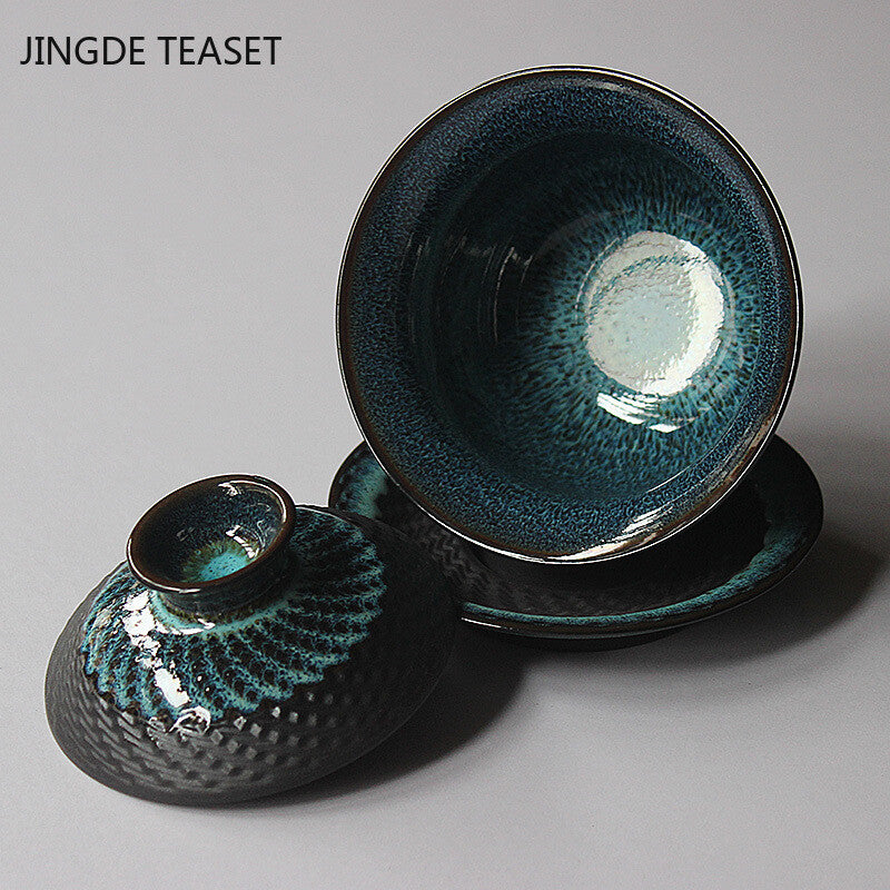 Dehua Kiln change Ceramic Gaiwan Tea cup Handmade Tea tureen Chinese Retro Tea