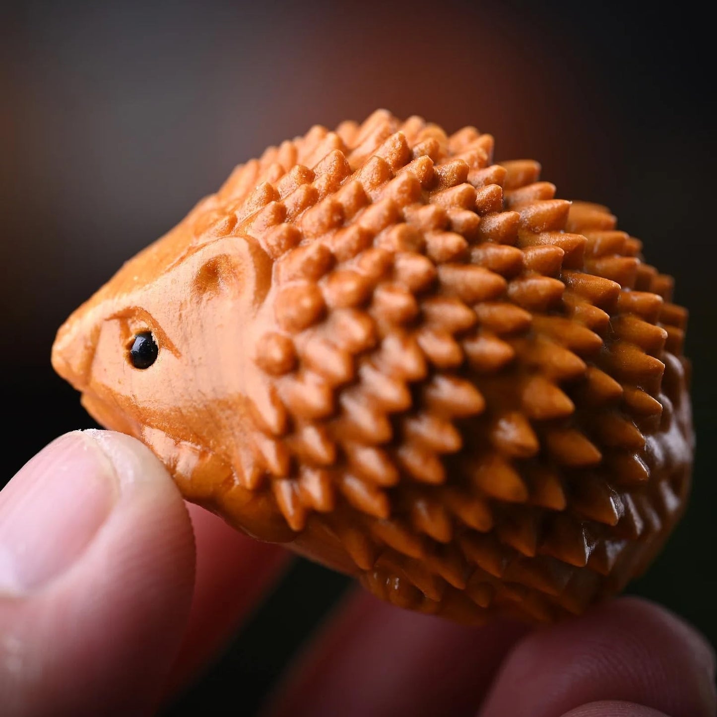 Little Hedgehog Yellow Wooden Tea Pet 5cm 2in Mini Wooden Carving Decor Tea Play