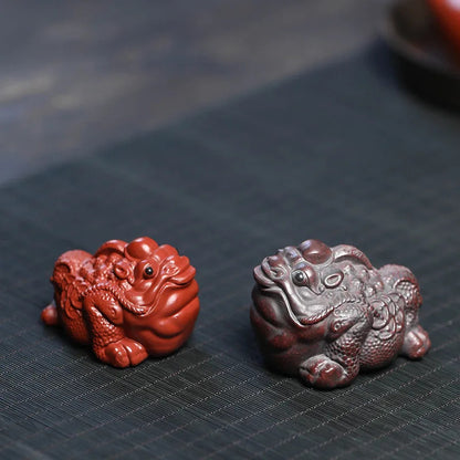 1Pc Yixing Purple Clay Tea Pet Golden Toad Wealth Attracting Ornament Handmade