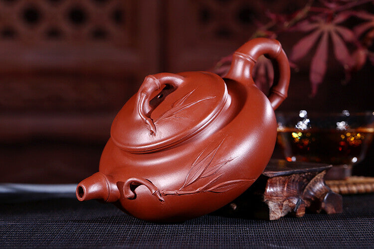 Marked Chinese Yixing Zisha Clay Pottery Handmade Bamboo Flower Teapot Tea Pot