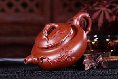 Marked Chinese Yixing Zisha Clay Pottery Handmade Bamboo Flower Teapot Tea Pot
