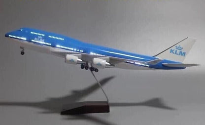 1:150 47CM KLM BOEING 747-400 Airplane Led Sound- controlled Light Resin Model