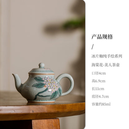Handmade Borneol Glazed Ceramic Teapot Hand-painted Lotus Pot Household Qingci