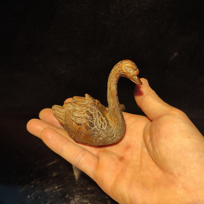 Nice little carving carved wood stand swan sculpture wooden decoration bird gift