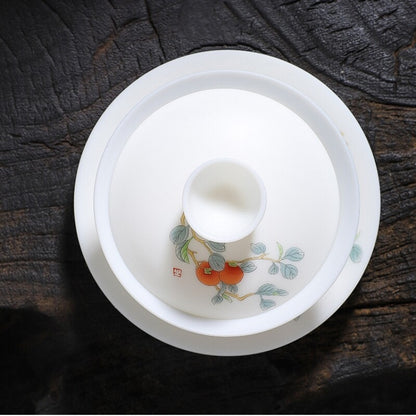 Jade Porcelain Gaiwan Hand Drawing Boutique Tureen Cup Saucer Lid Sancai Bowl