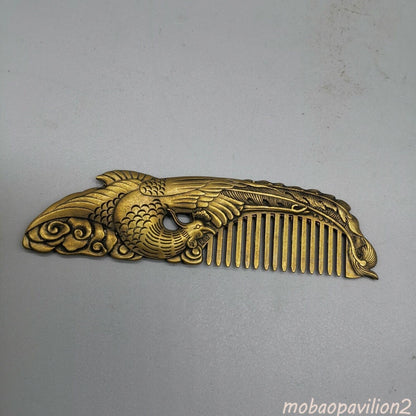 Exquisite Old Chinese Phoenix Comb Statue Copper Handmade