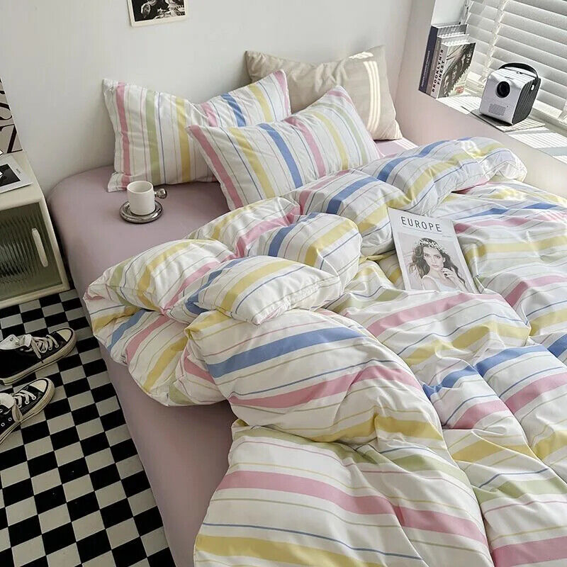 Duvet Cover Set with Sheet Pillowcases Color Bed Queen Size Home Bedding Set