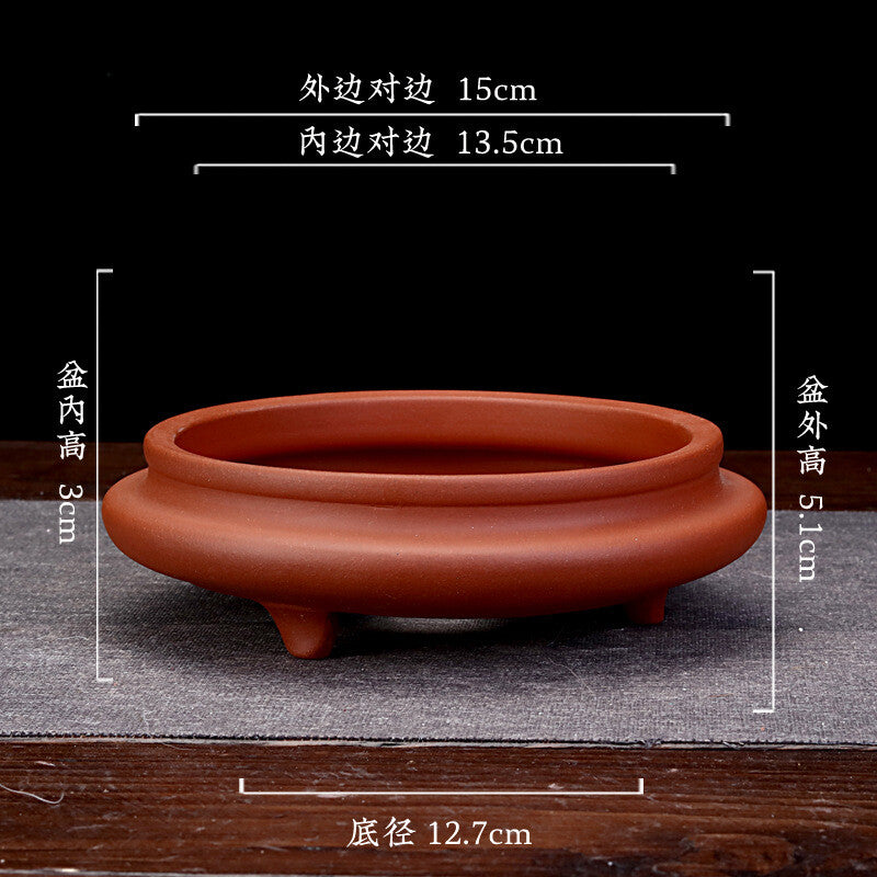 6" Zisha Flower Pot Desktop Round Bonsai Pot Succulent Calamus Pot For Tea Tray