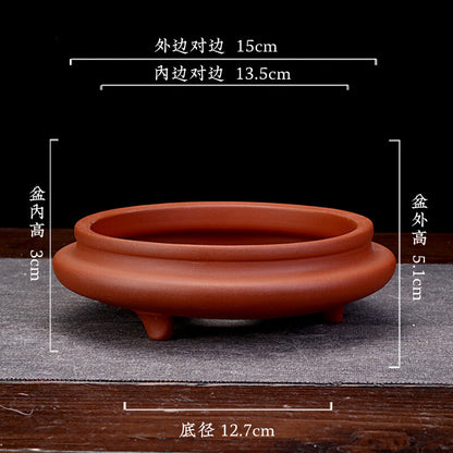 6" Zisha Flower Pot Desktop Round Bonsai Pot Succulent Calamus Pot For Tea Tray