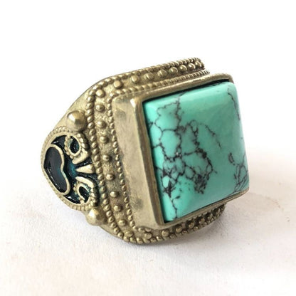Rare China Antique Collection Old Ring Inlay Turquoise Gemstone Woman Gift