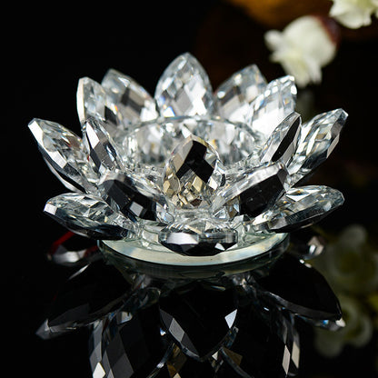 1PC Colorful Crystal Lotus Flower Candle Tea Light Holder Candlestick Deocr