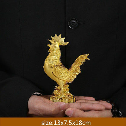 Chicken Figurine Gold Plating Lucky Cock Home Decoration Resin Statue 26x14x38cm