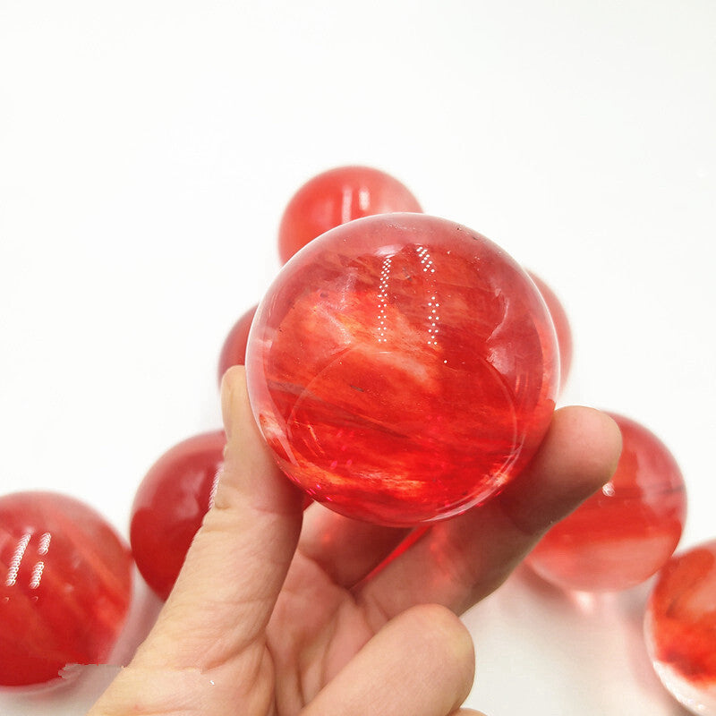 40mm Natural Red Smelting Quartz Crystal Sphere Ball Healing Reiki Rock W/ Stand