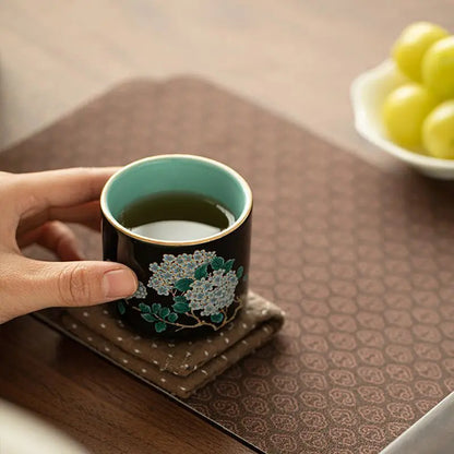 100Ml Ceramic Handmade Cloisonné Black Glazed Embroidered Ball Tea Tasting Cup -