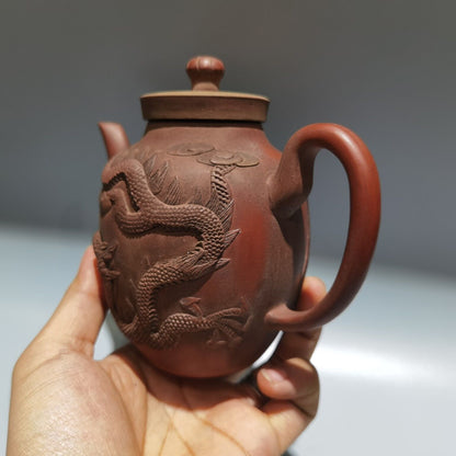 vintage chinese yixing purple clay teapot zisha ceremony carving dragon phoenix