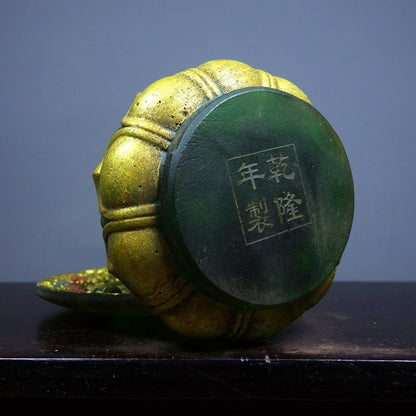 Vintage Old Liuli Buddha, Hand-Painted Gilded, Qianlong Mark, 13.5cm