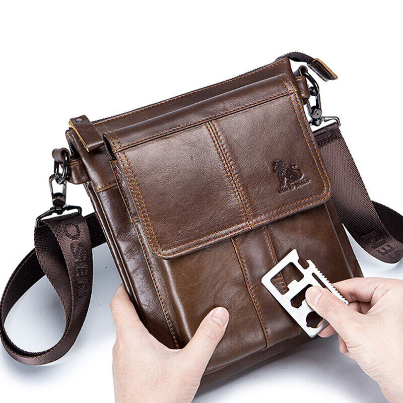 100% Genuine Leather Men's Sling Shoulder Bag Messenger Bag 10inch Crossbody Bag