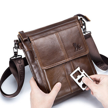 100% Genuine Leather Men's Sling Shoulder Bag Messenger Bag 10inch Crossbody Bag