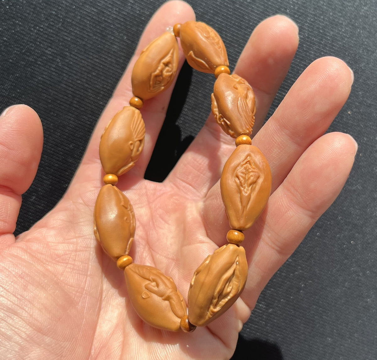 Handmade Olive Nut Carved Bracelet Vagina Design Unique Body Beads Chain