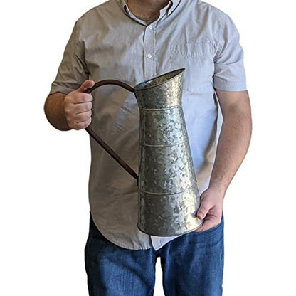 Large Galvanized Metal Pitcher Vase 15.6" H, Rustic Look for Country themed home