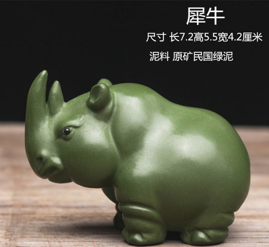5.5cm Chinese Yixing Purple Clay Tea Pet Rhinoceros Statue Kung Fu Tea Ceremony