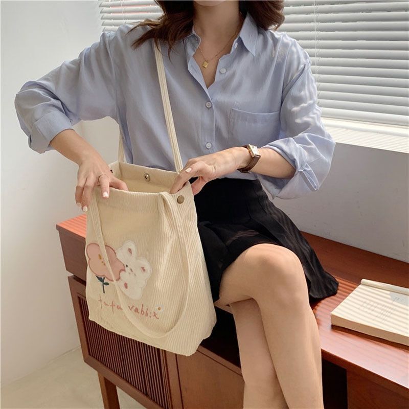 Women Handbags Corduroy Shopping Bag Canvas Magnetic Buckle Shoulder Bags Purse