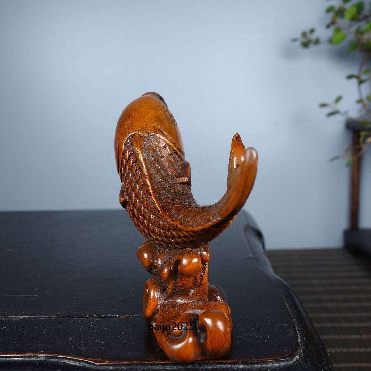 Antique boxwood carving art handcrafted carp statue decoration home fish Pendant