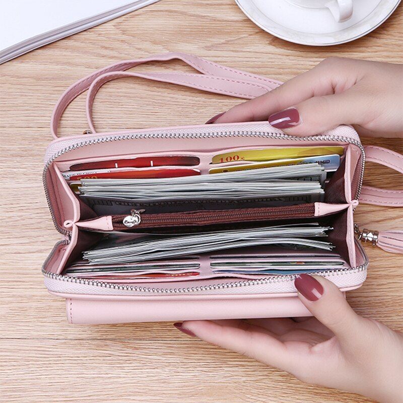 Handbags Large Shoulder Bags Hasp Zipper Purse 6.5Inch Phone Clutch Card Holder