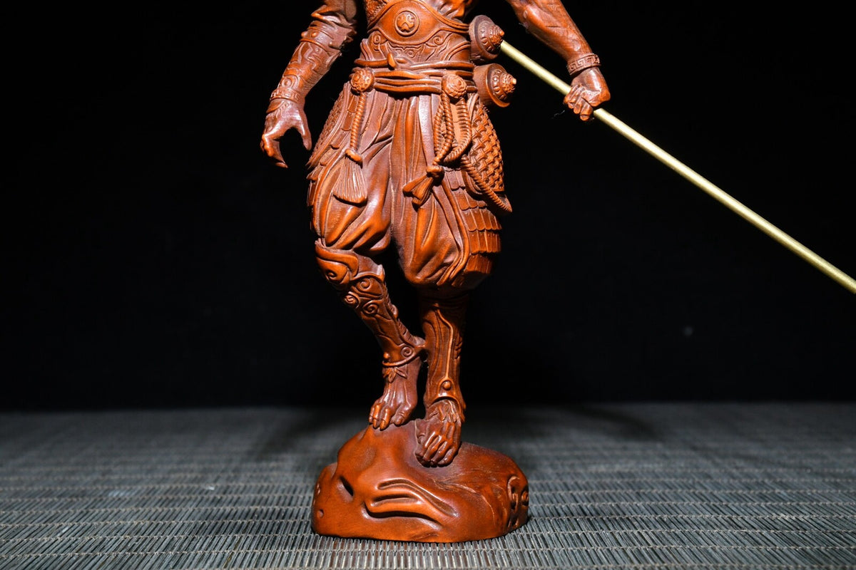 Chinese Collection Boxwood Hand-carved Exquisite Monkey King Sun WuKong Statue