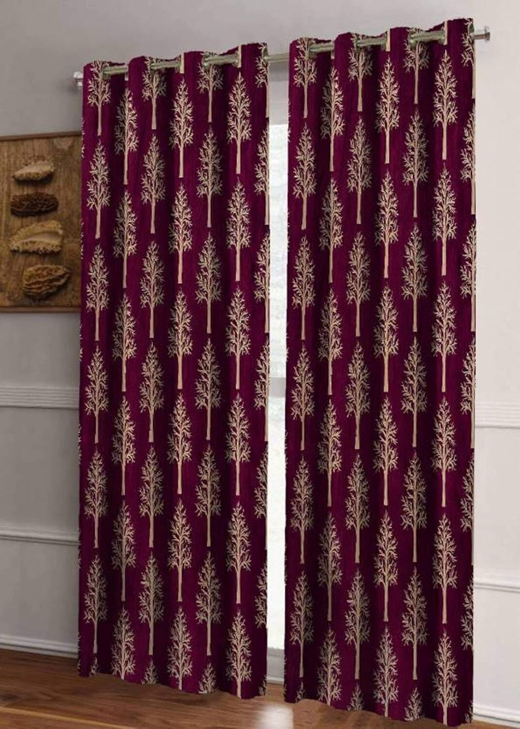 New 2 Pieces Printed Door Curtain Set 7 Feet Wine