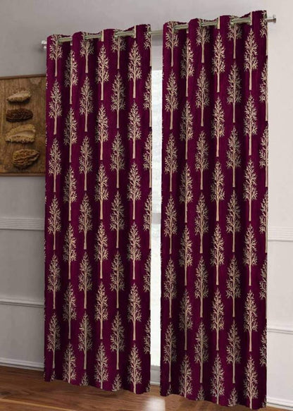 New 2 Pieces Printed Door Curtain Set 7 Feet Wine