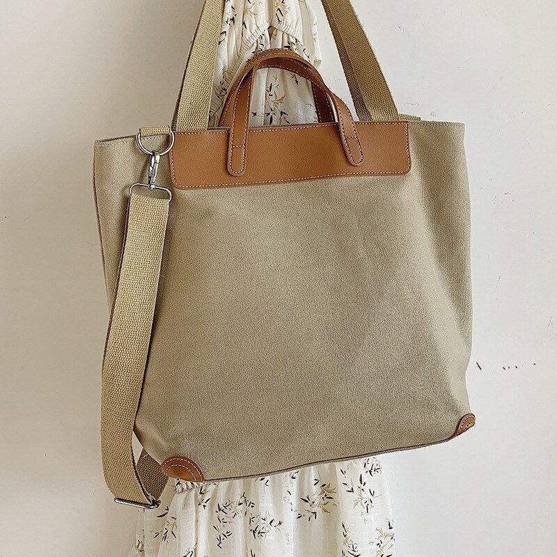 Canvas Handbag Shoulder Crossbody Bag Large Leather Shopper Bag 41*35*17CM Pouch