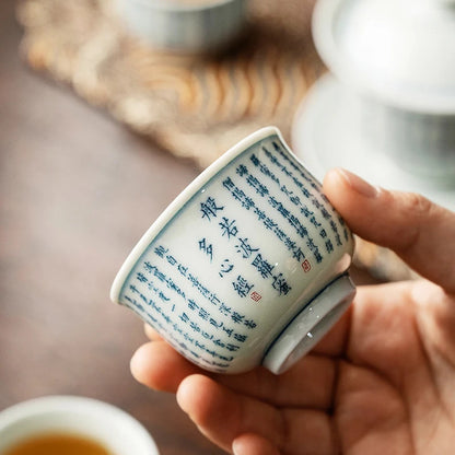 1 Pc Chinese Ceramic Tea Cup Handmade Heart Sutra Tea Bowl Teaware