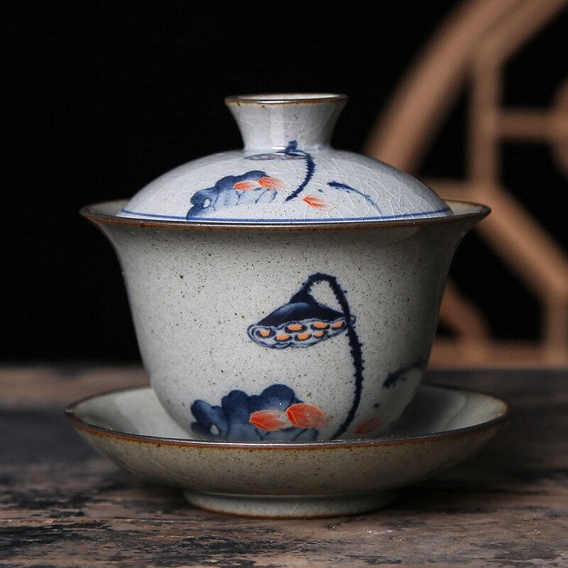 Ceramic Opening Vintage Landscape Gaiwan For Tea Tureen Lid Lotus Teaware