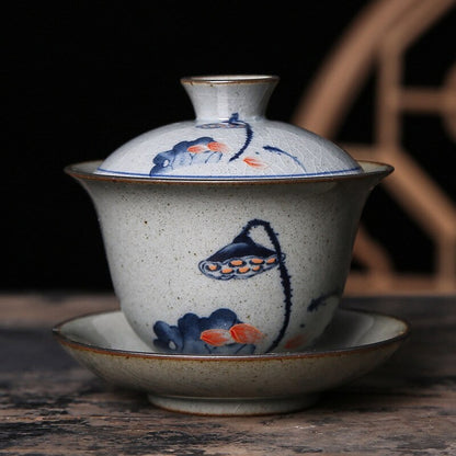 Ceramic Opening Vintage Landscape Gaiwan For Tea Tureen Lid Lotus Teaware