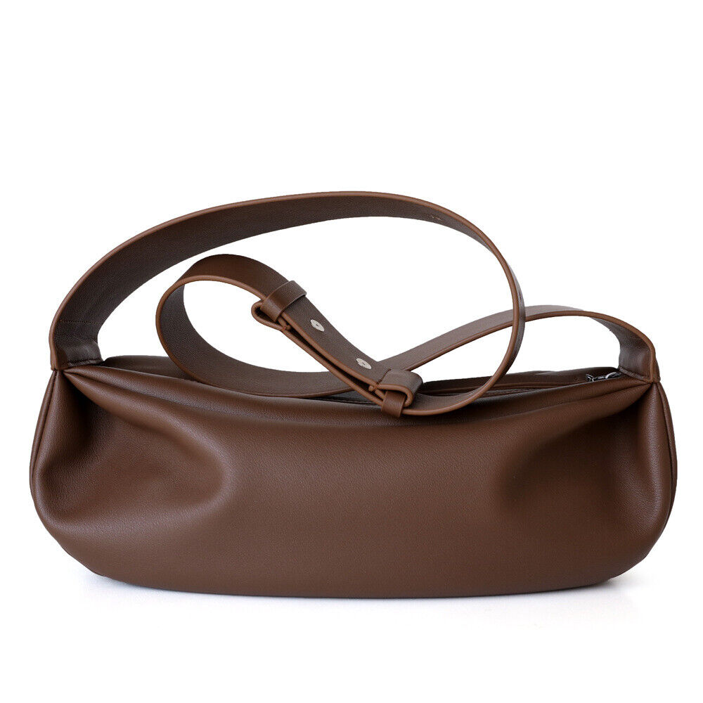 Wide Strap Real Leather Shoulder Bag Draped Pouch Crossbody Sling Bag Purse Hobo