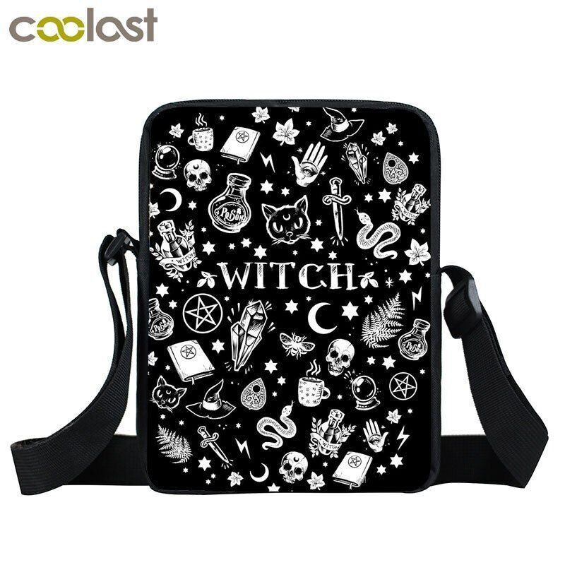 Witch Black Cat Messenger Bag Clutch Canvas Crossbody Shoulder Bags Travel Small