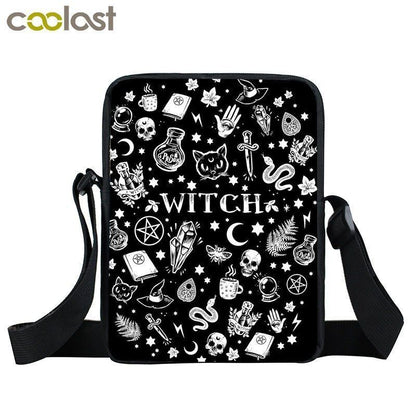 Witch Black Cat Messenger Bag Clutch Canvas Crossbody Shoulder Bags Travel Small