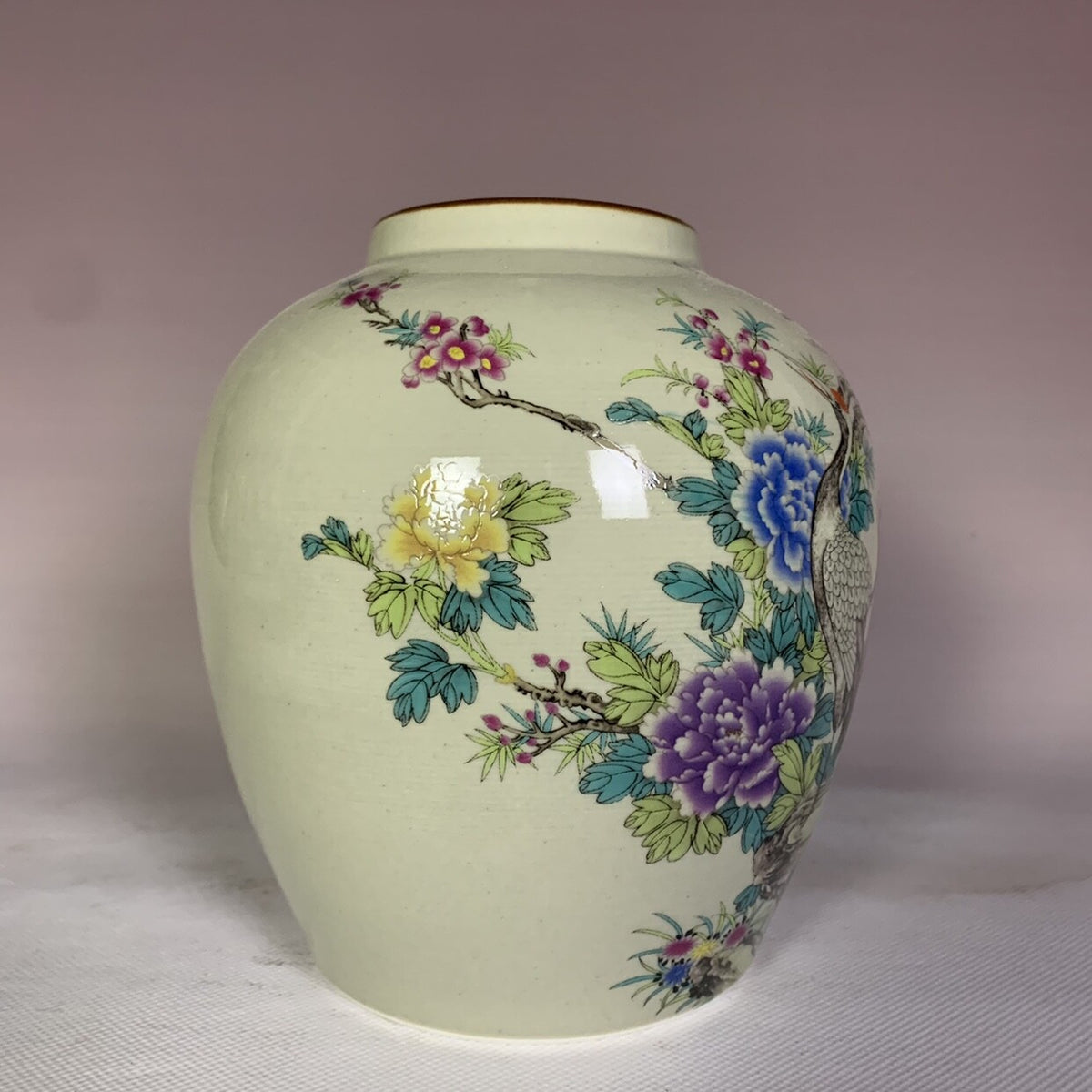 6.2 Inch Chinese Famille Rose Porcelain Jar Qing Guangxu Crane Peony Pattern Pot