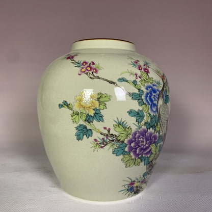 6.2 Inch Chinese Famille Rose Porcelain Jar Qing Guangxu Crane Peony Pattern Pot