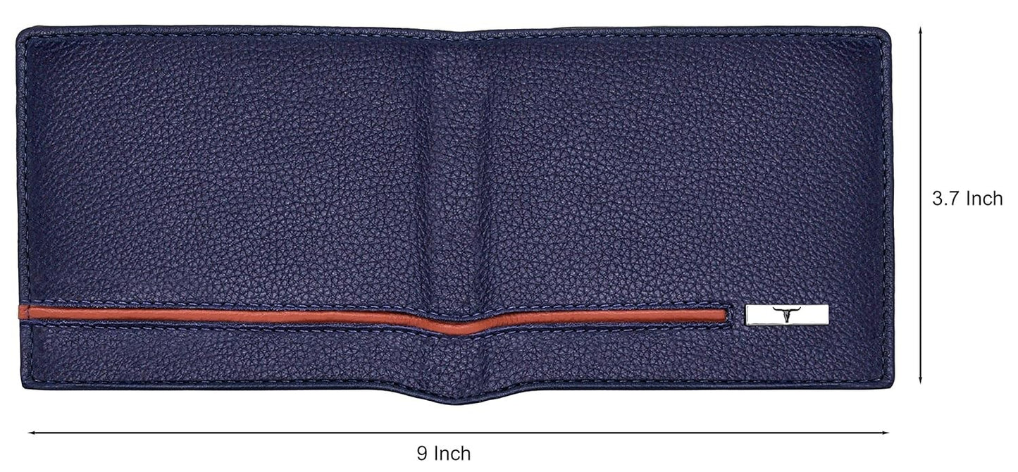 New Blue/Orange Bi-Fold Leather Men's Wallet RFID Protection Gift Item