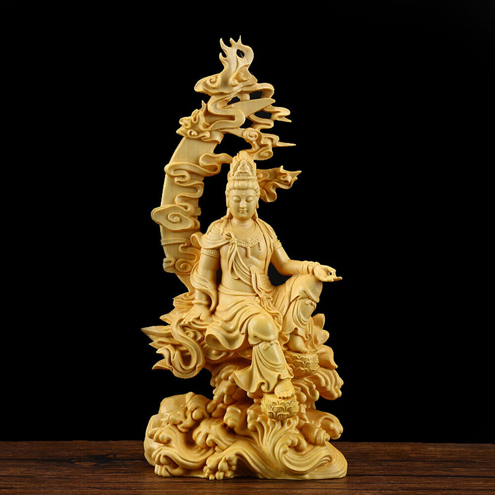 Office Guanyin Kwan-yin Figure Buddha Statue Boxwood Craft Sculpture