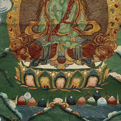 35"Thangka Embroidery Tibetan Buddhism Amitayus Green Tara Buddha lotus platform