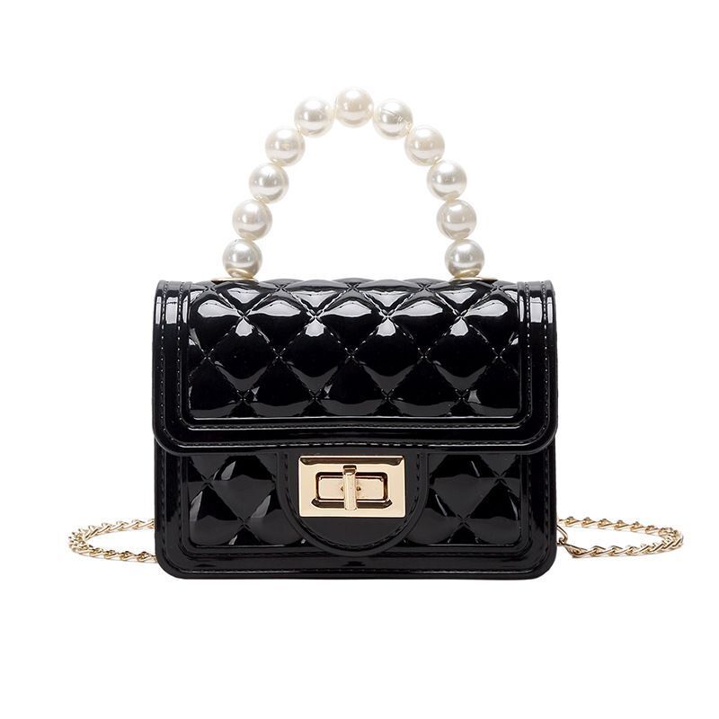 Women Bags Pearl Chain Pvc Mini Jelly Shoulder Bags Traveling Square Jelly Bag
