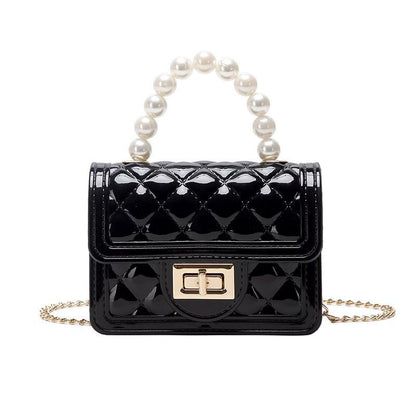 Women Bags Pearl Chain Pvc Mini Jelly Shoulder Bags Traveling Square Jelly Bag