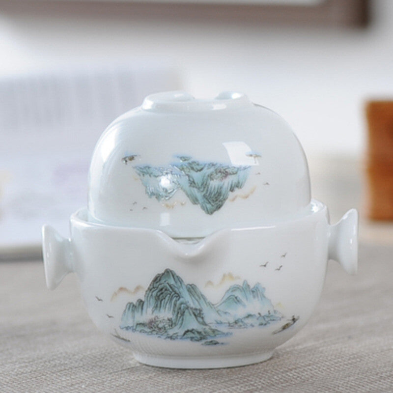 Ceramics Tea Set Include 1 Pot 1 Cup Porcelain Gaiwan Teapot Kung Fu Travel