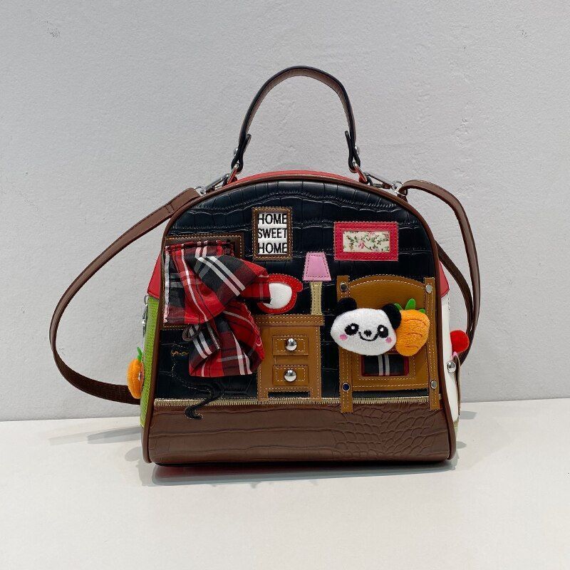 Leather Patchwork Embroidery Shoulder Bag Messenger Purse Handbags 23*24*15 CM