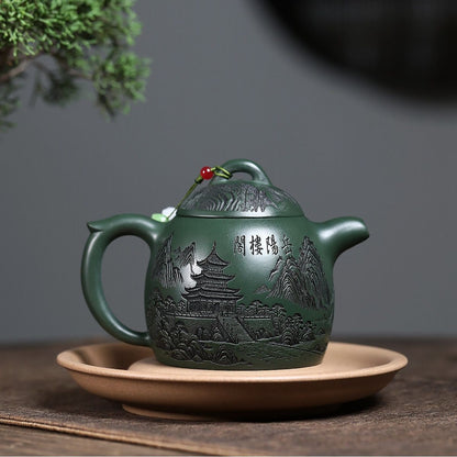 320ml Yixing Zisha Green Clay Teapot Handmade Yueyang Tower Qin Quan Tea Pot