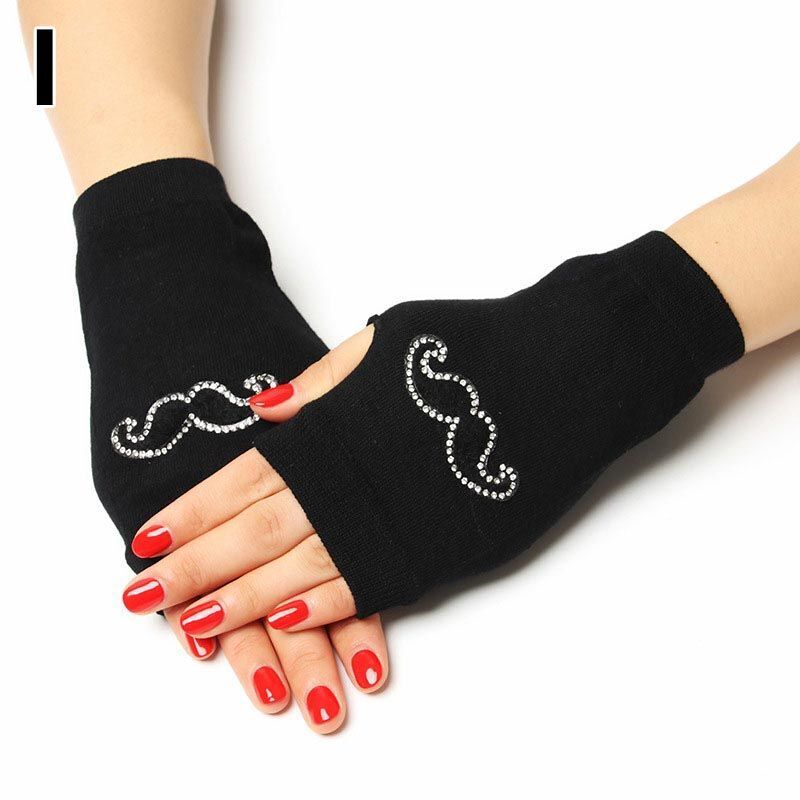 Women Fingerless Gloves Black Colour Half Finger Animals Pattern Rose Embroidery