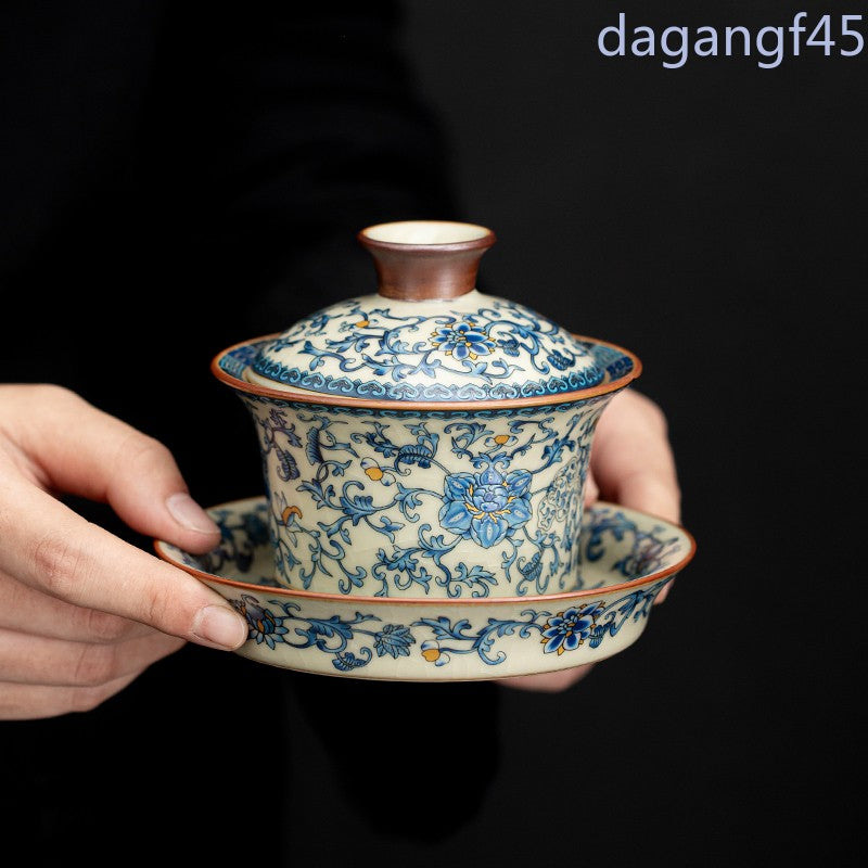 150ml Ru Kiln Blue White Porcelain Ceramics Gaiwan Teacup Retro Tea Set